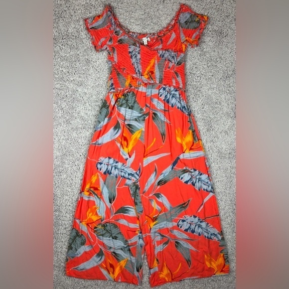 Patrons of Peace Jumpsuit Womens Extra Small Tropical Smocked Top Pockets Wide - Picture 1 of 5